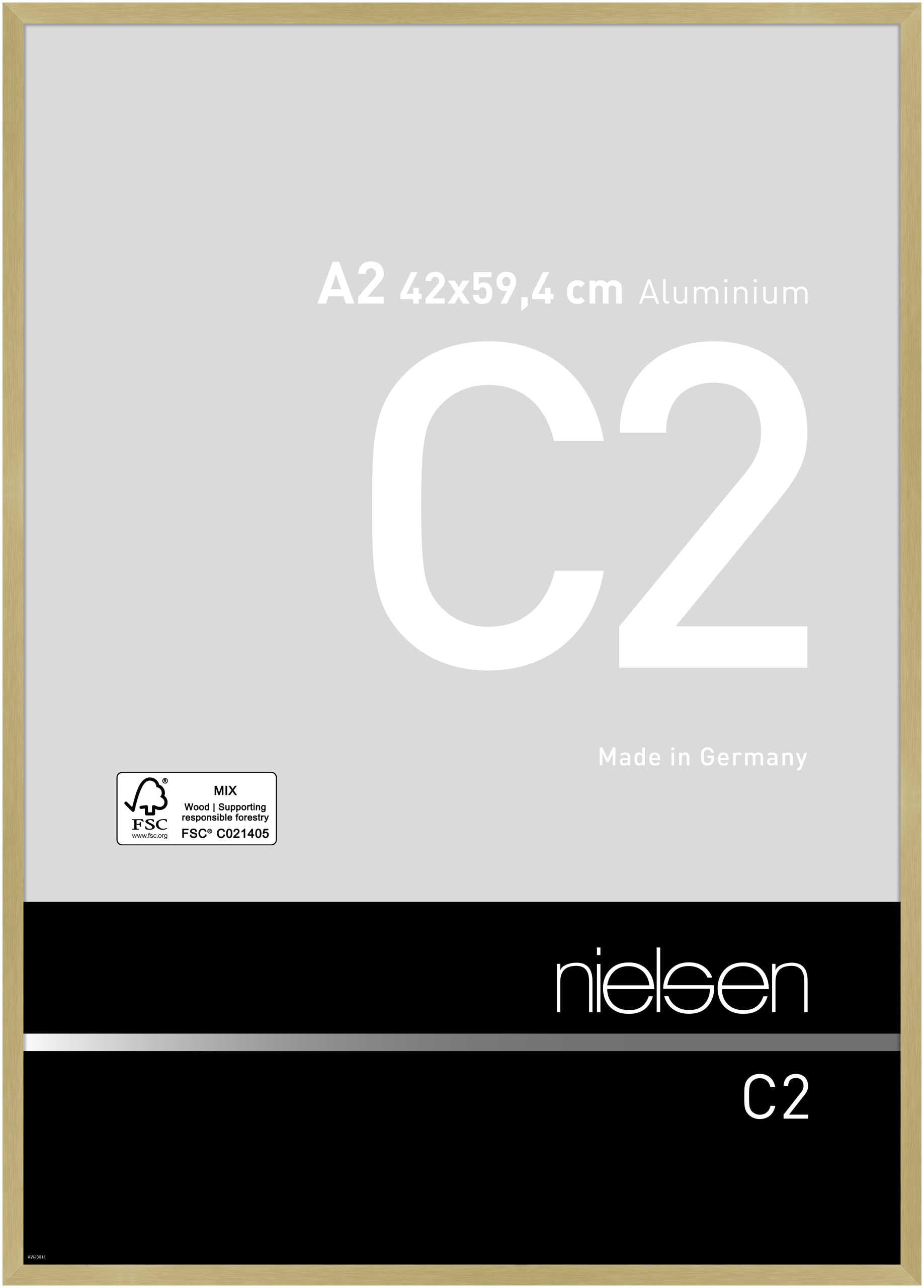 nielsen C2 Aluminium Picture Frame - Brushed Gold A2, 42x59.4cm - with Float Glass and Easy Push-Turn Clips
