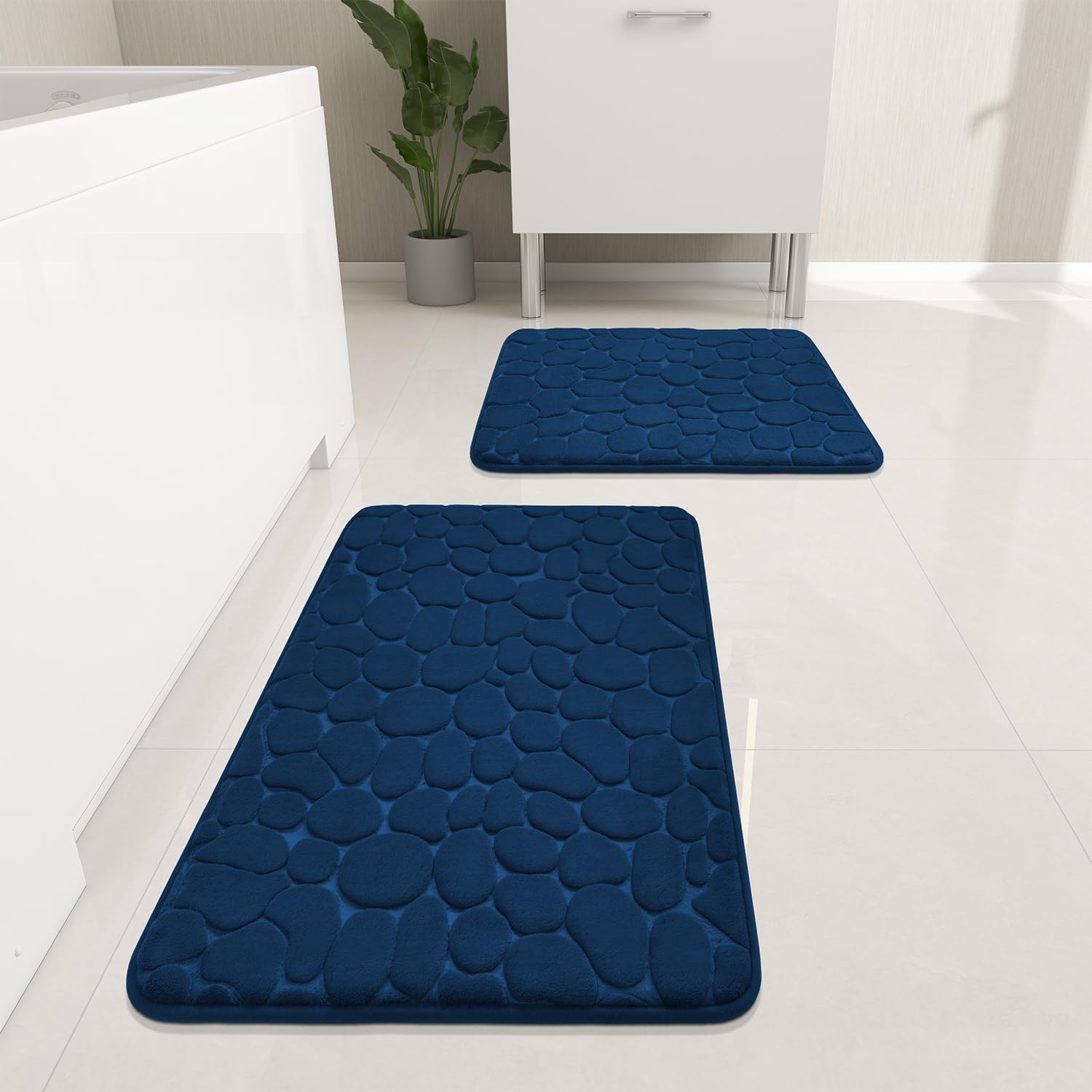 YIHOUSE Bathroom Rugs Sets 2 Piece, Cobblestone Memory Foam
