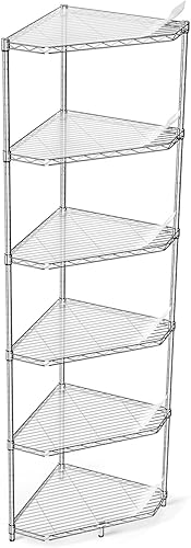 Estantería de metal NSF de 6 niveles, estantería pentagonal de alambre de esquina, capacidad de 600 libras, estante de almacenamiento ajustable
