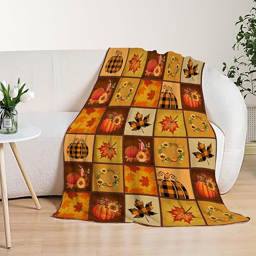 Miniatura 109 de YeeJu Manta decorativa de otoño, color naranja, Acción de Gracias, otoño, lindas calabazas, manta para sofá, cama, sala de estar, suave, acogedora