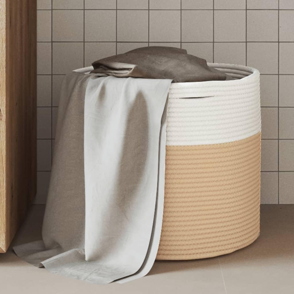 Cesto portaoggetti beige e bianco, diametro 40 x 35 cm, in cotone intrecciato, cestino decorativo per soggiorno, camera da letto, bagno, cucina, corridoio