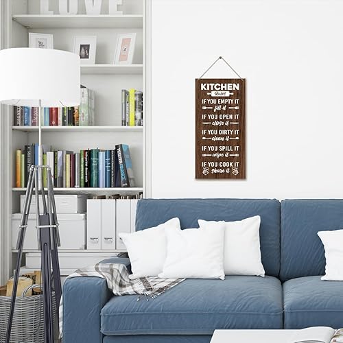 Miniatura 4 de Letrero decorativo de madera para cocina, reglas de cocina, placa de madera impresa colgante, decoración de pared estilo granja, letrero de cocina