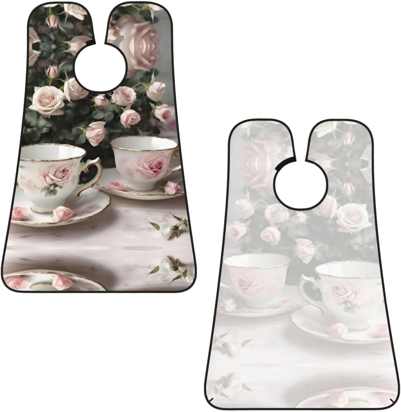 Tea Cups With Roses Romantic Shabby Print Beard Bib Apron For Men, Beard Hair Catcher For Men Shaving Trimming,Beard Cape Cloth