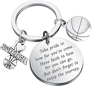 FUSTMW Basketball Keychain Basketball Lovers Gifts Basketball Player Gifts Take Pride In How Far You Have Come (silver)