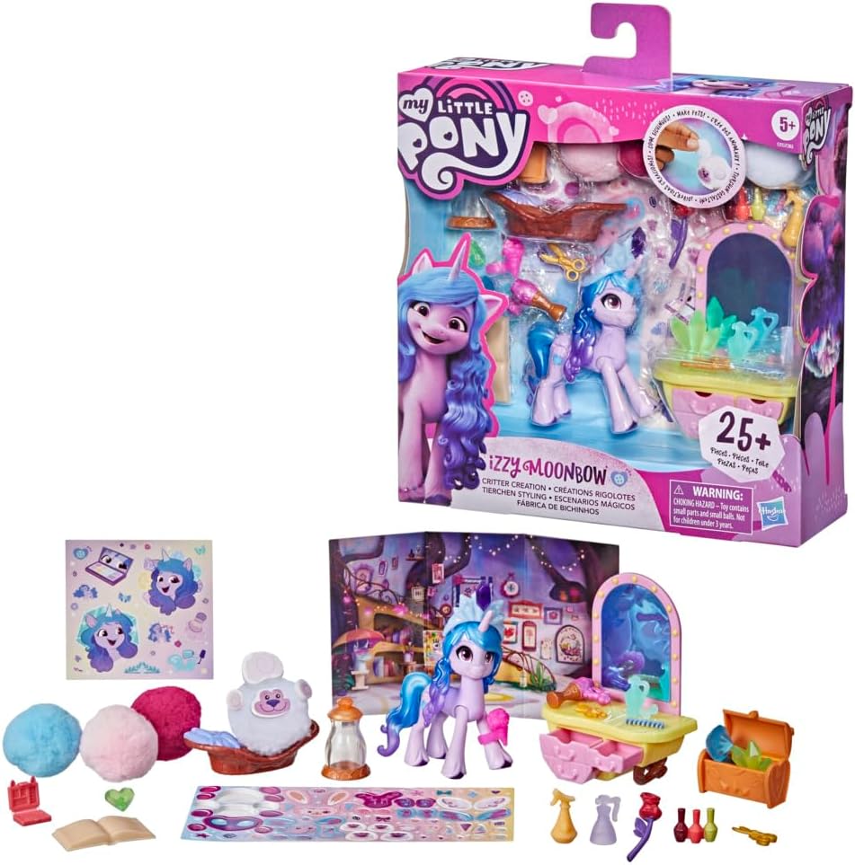 A New Generation Movie Story Scenes Critter Creation Izzy Moonbow - Toy with 25 Accessories and 3-Inch Purple Pony