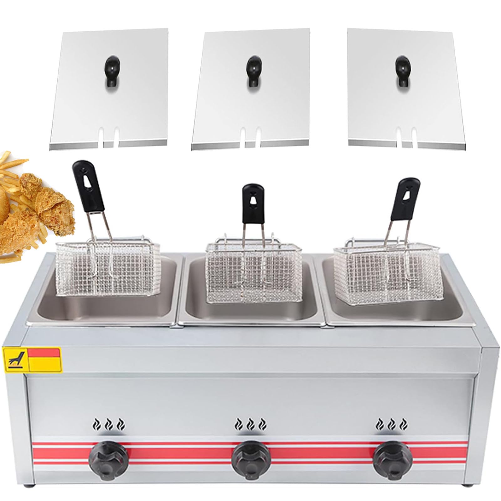 Friggitrice a Gas Grande Capacità 10L/20L/30L, Friggitrice in Acciaio Inossidabile, con controllo della temperatura regolabile, cestello staccabile antiaderente, piedini facili da pulire,30L