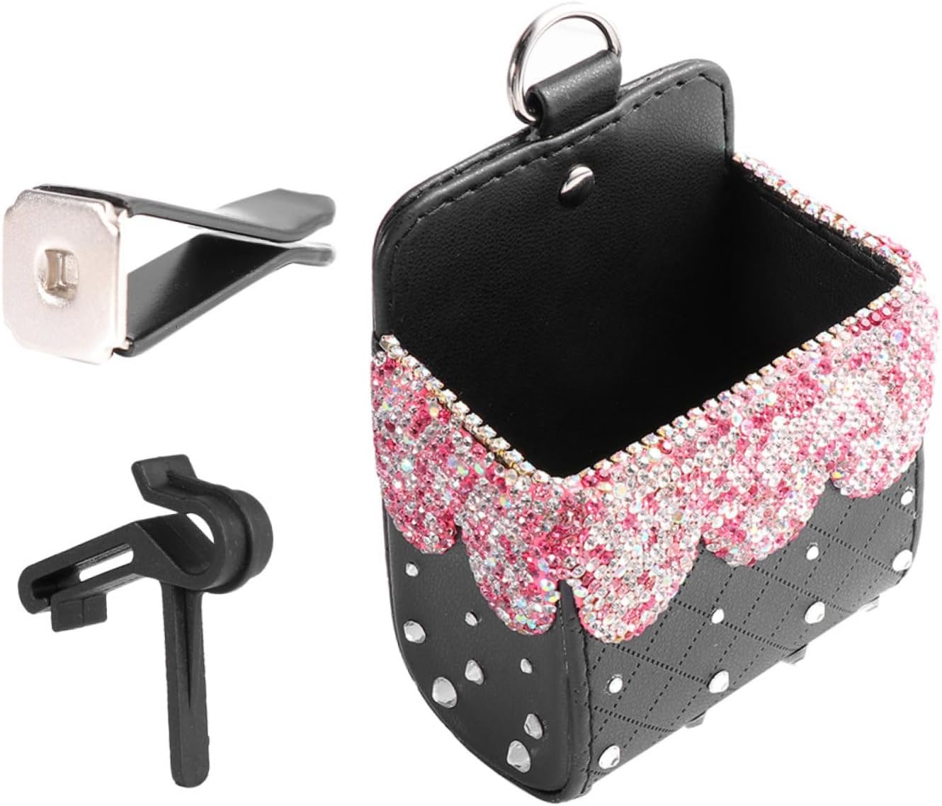 Pink Leather Car Outlet Pendant Organizer Rhinestone Storage Pouch