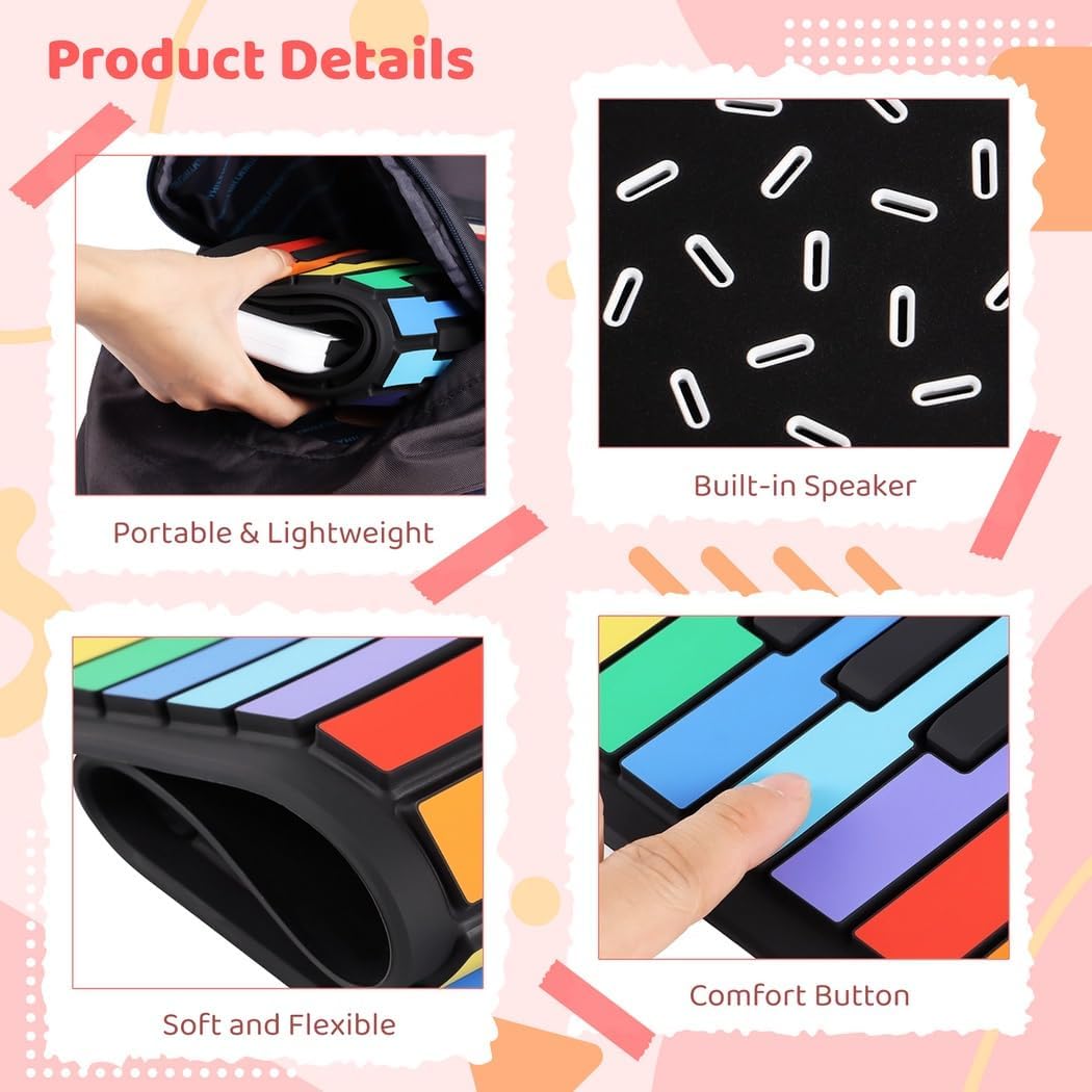 Rechargeable Roll-Up 49-Key Flexible Keyboard, Silicone Digital Piano For Beginners, Foldable Soft Music Pad For Kids & Learners