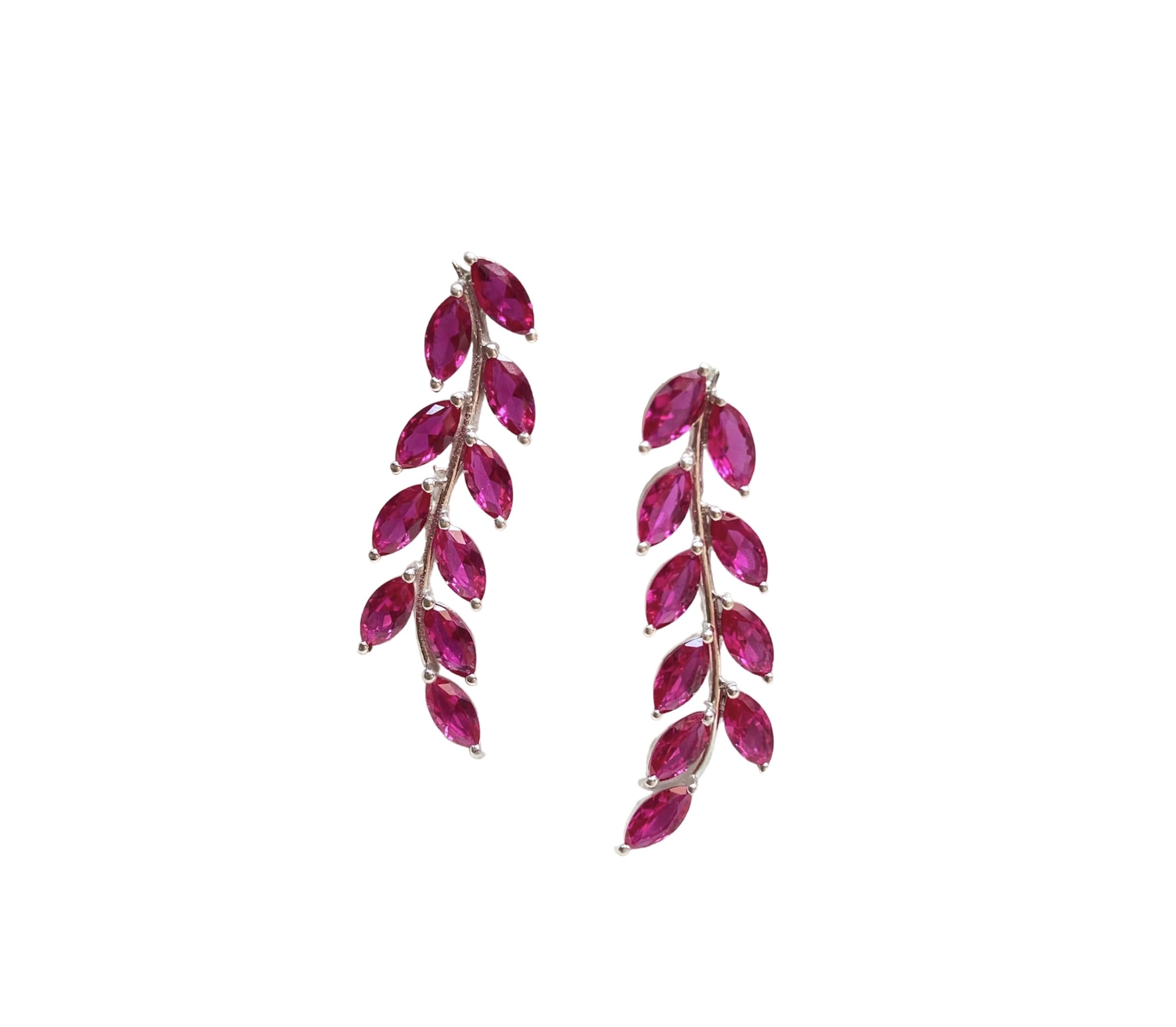 Rosa caldo CZ pietra preziosa foglia Orecchini | Gioielli Barbie fatti a mano in argento sterling 925