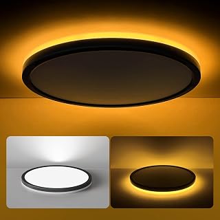 Matane 12 Inch Dimmable LED Flush Mount Ceiling Light with Night Light, 24W 2400LM 3CCT Selectable, Black Round for Bedroom Kitchen
