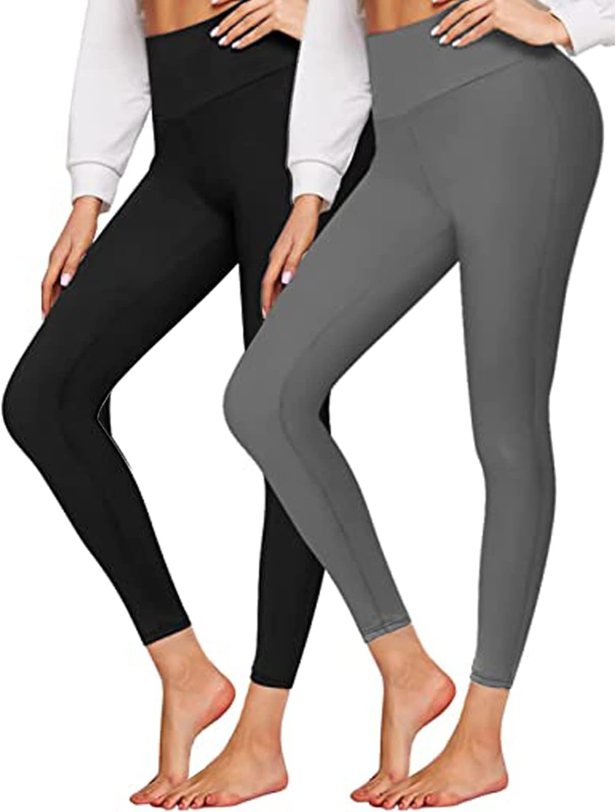 Ebuy-uae2PCS Yoga Pants for Women Women's High Waist Leggings Workout Sports Pants Seamless Tummy Control Sport Leggings for Women(Black,Grey)