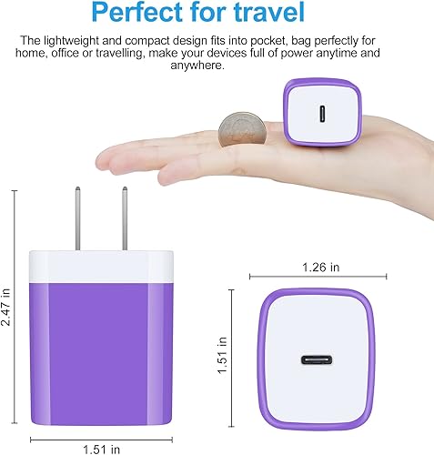 Miniatura 10 de Cargador tipo C, cargador de pared USB C de 20 W, bloque de carga rápida y cable de carga de teléfono Android de 6 pies, compatible con Samsung