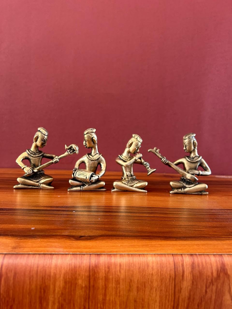 Joyful - Set musicale in ottone, 4 pezzi, collezione di idoli musicisti per regali di ritorno al matrimonio, regalo di nozze, set musicista in ottone, 11,4 cm, set di musicisti popolari tribali per la