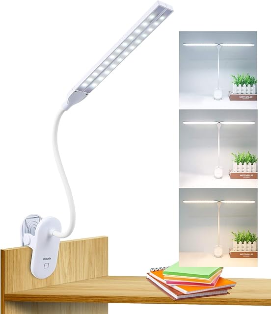 deaunbr LED Reading Light with Clip, Desk Lamp 48 LEDs 2600mAh Battery USB Rechargeable Book Lights Stepless Adjustable Brightness Eye Protection Flexible Table Lamps for Bed Headboard, Home, Office