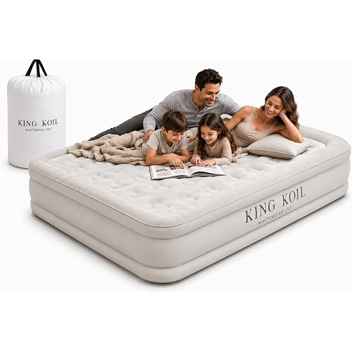 King Koil Luxury California King Air Mattress with Built-in Pump for Home, Camping & Guests - King Size Inflatable Airbed Luxury Double High Adjustable Blow Up Mattress, Durable Waterproof