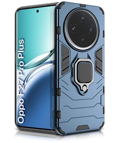 WOW IMAGINE Shock Proof Back Case Mobile Cover for Oppo F27 Pro Plus 5G | Back Cover Case (Tough Armor | Hybrid PC + TPU | Ring Holder & in-Built Kickstand | Blue)