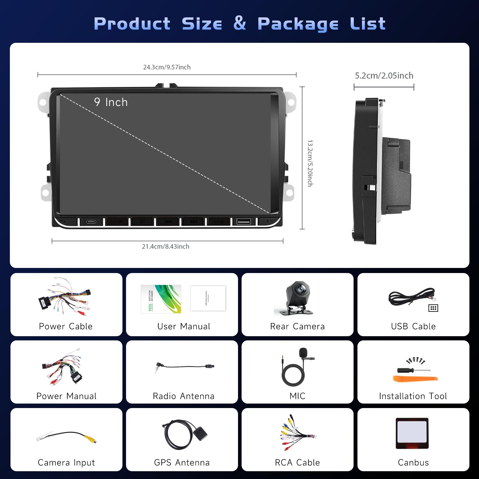 4+128G 9" Autoradio pour VW Golf 5 Golf 6 Skoda Polo Passat Tiguan Touran | Incell Écran Tactile Wireless Autoradio 2 DIN GPS Navi Bluetooth 5.0 WiFi FM/RDS Caméra de Recul EQ 4+128G