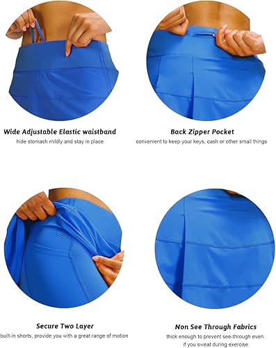 Miniatura 6 de MEIVSO Faldas de tenis plisadas de entrenamiento para mujer con bolsillos, ropa deportiva activa, falda pantalón deportiva con pantalones cortos