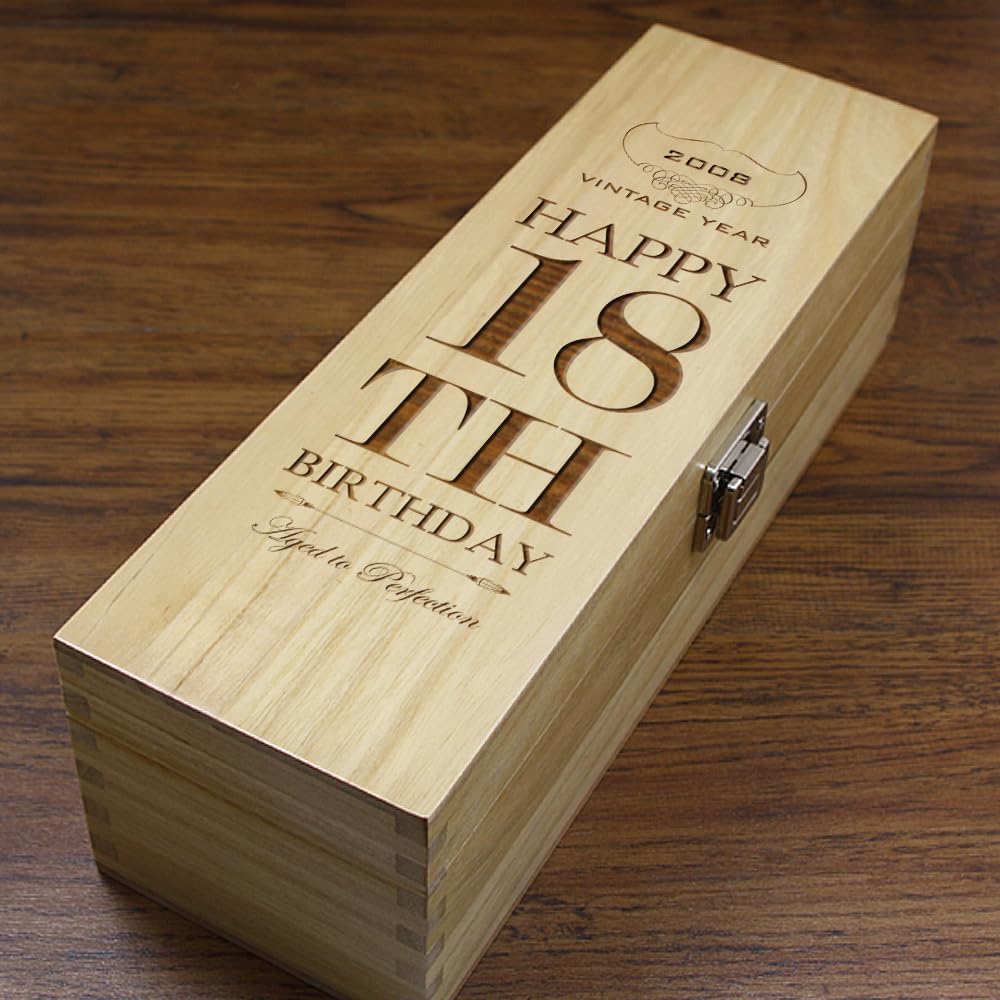 Coffret à vin 18e anniversaire en bois et satin pour un cadeau mémorable