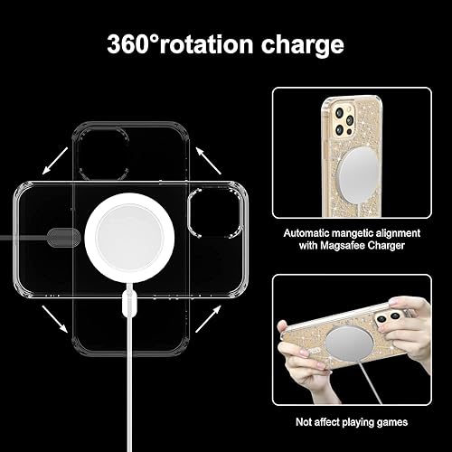 Miniatura 5 de Funda magnética compatible con iPhone 14 Plus, con purpurina transparente, compatible con MagSafe Charger para mujeres y niñas, funda protectora de