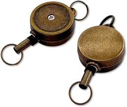 2[RR01] 2-Piece Reel Keychain Holder Parts, Small Reel Strap, Alloy Material, Core-Filled Cord, Extendable Keychain, Total Length 49mm, Diameter 21mm, Reel Attached, Small Keychain Back, Total Length