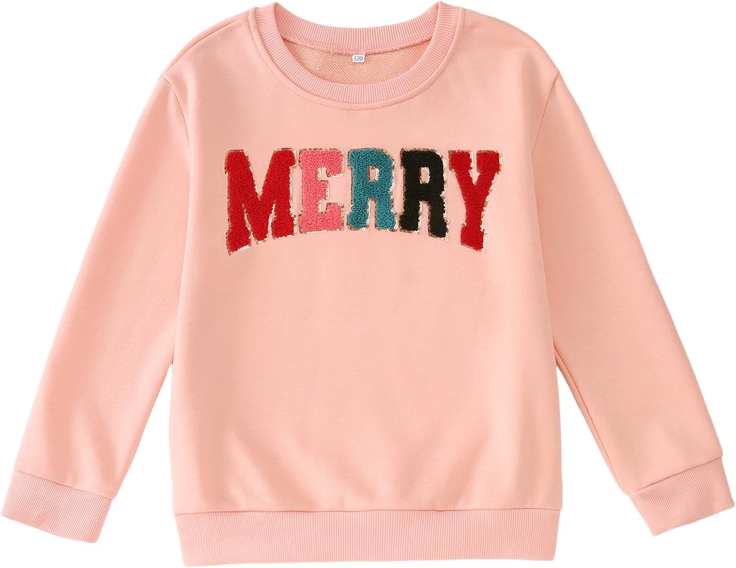 GLIGLITTR Kid Girl Christmas Sweatshirt Merry Long Sleeve Outfit Shirt Chenille Patch Xmas Holiday Crewneck Pullover Top 7-12