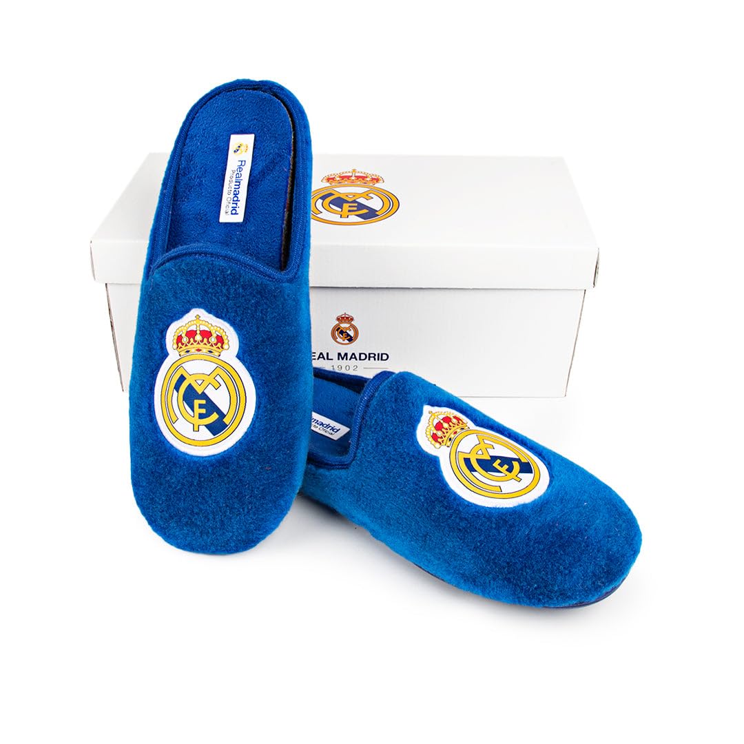 MARPEN SLIPPERS Zapatillas de casa Real Madrid CF Oficiales Temporada 25/26 para Niño o Niña, Suela Caucho Diseño Fútbol, Azul, Talla 28