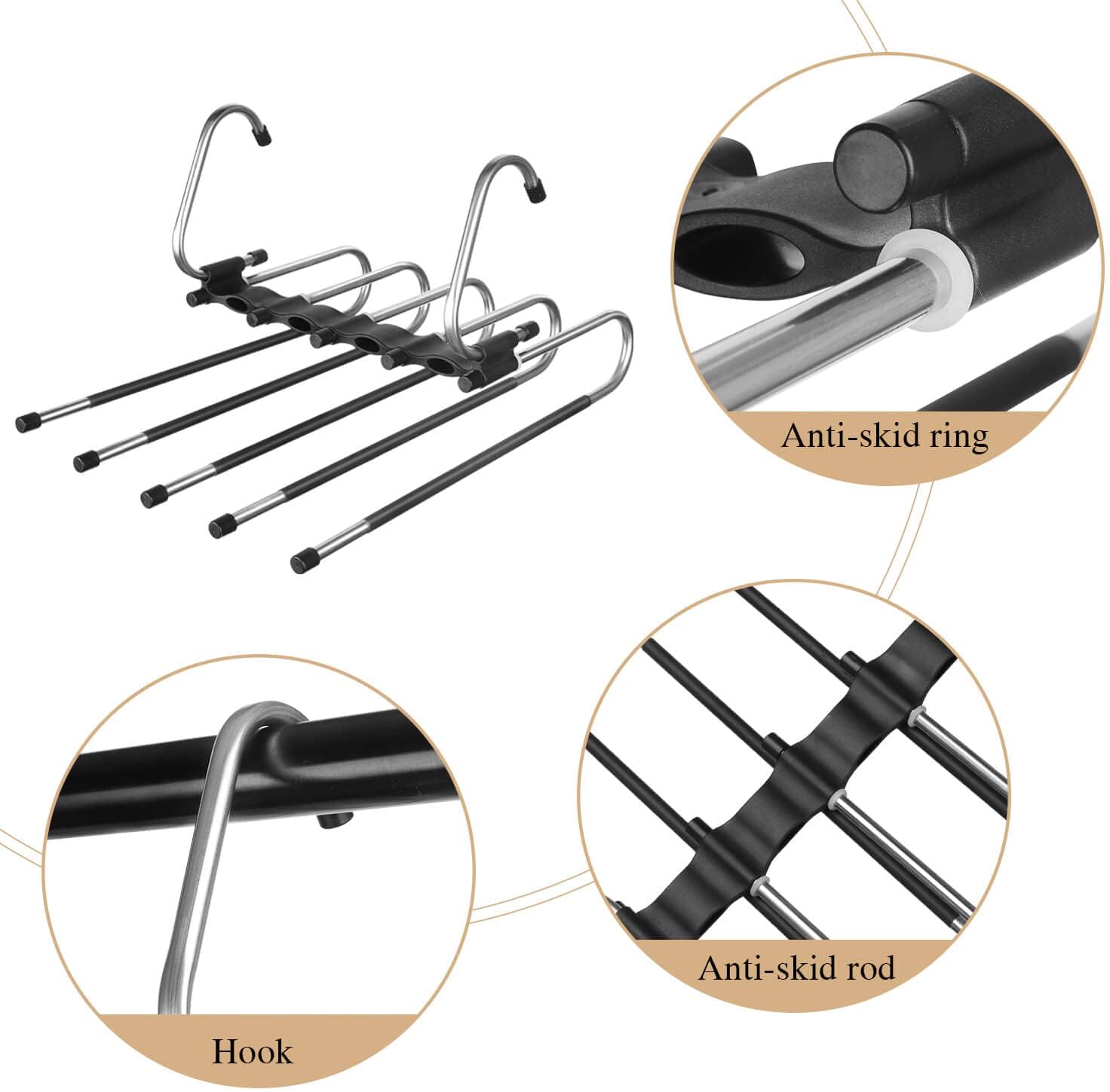 Pants Hangers, 2-Pack Stainless Steel Non-Slip Clothes Hangers for Closet Organization, Space Saving, Black for Jean Hangers for Closet Trousers Skirts Scarf coat