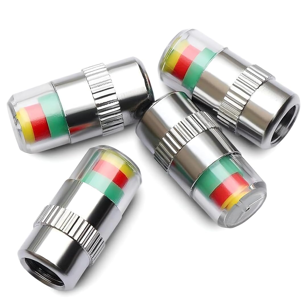 Tyre Pressure Monitor Valve Caps for Car & Bike 3 Color Indicator Air Pressure Checker Universal Valve Caps Dust Cover Leak Alert Sensor Wrench & Nuts Tyre Valve Caps Set of 4-image-19