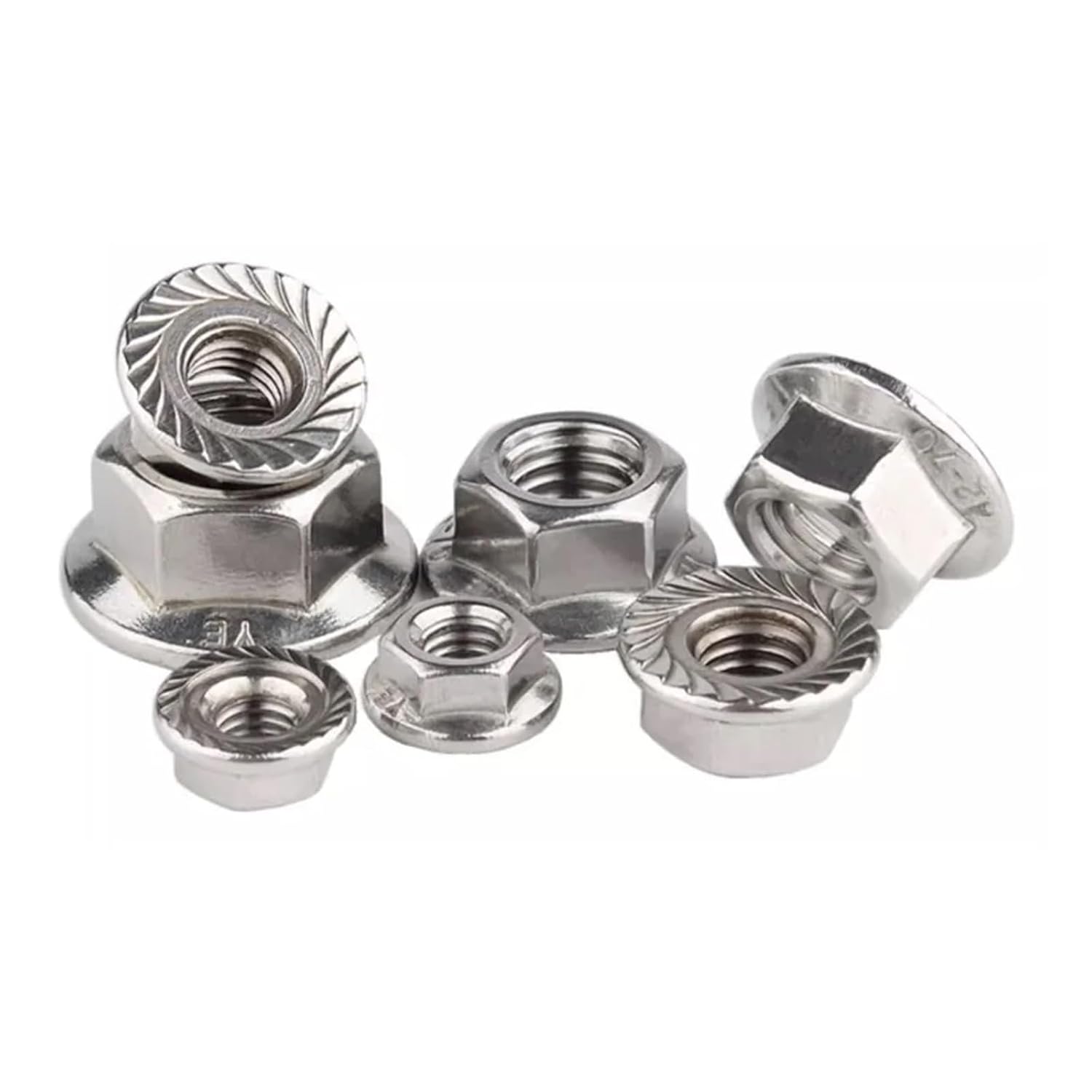 Flange Lock nut, 100pcs Hexagon Flange Nut 304 Stainless Steel Hex Head Serrated Spinlock Nuts DIN6923 Locknut Lock Nut M2.5-M12(M36)