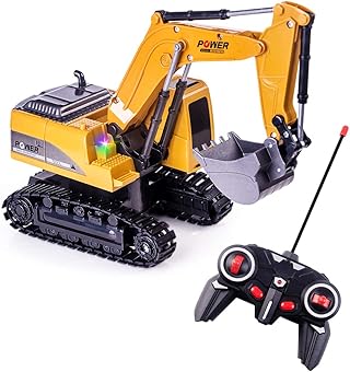 Highttoy Escavatore Radiocomandato per Bambini,Escavatore Ruspa Trattore Camion Giocattolo Bambino Escavatore Telecomandato 6 Canali Scala 1:24 Ruspa