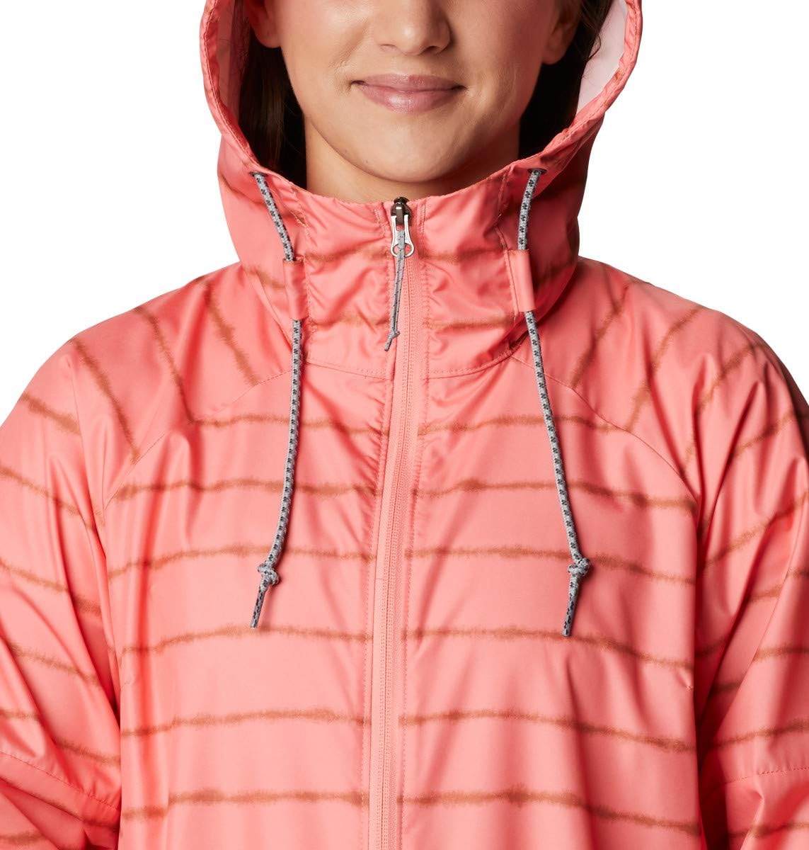 Columbia Women’s Side Hill Printed Water Repellent Windbreaker, Salmon Tie Dye Stripe Print, 3X Plus