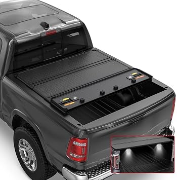OSIAS 4-Fold 5.5FT Hard Solid Truck Bed Tonneau Cover 2009-2014 Ford F-150 F150 Styleside 67Inch Bed Cover with Led Light