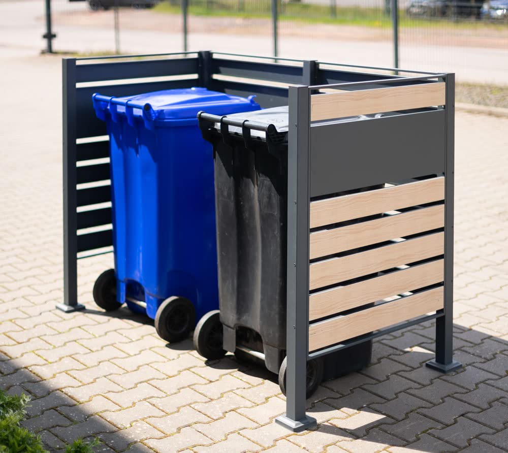 WESTMANN Planum Lot de 2 cache-poubelles, en métal, 160 x 80 x 120 cm, gris/marron, brise-vue et cache-poubelles pour 2 poubelles
