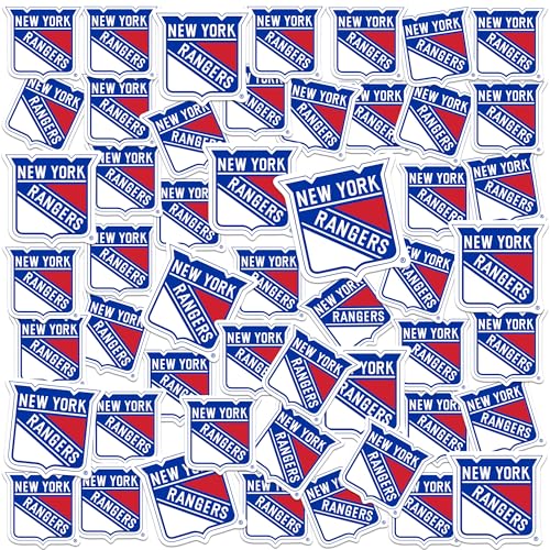 NHL New York Rangers Logo 50ct Vinyl Large Deluxe Stickers Variety Pack – Officially Licensed Team Shields – Laptop, Water Bottle, Scrapbooking, Tablet, Indoor/Outdoor