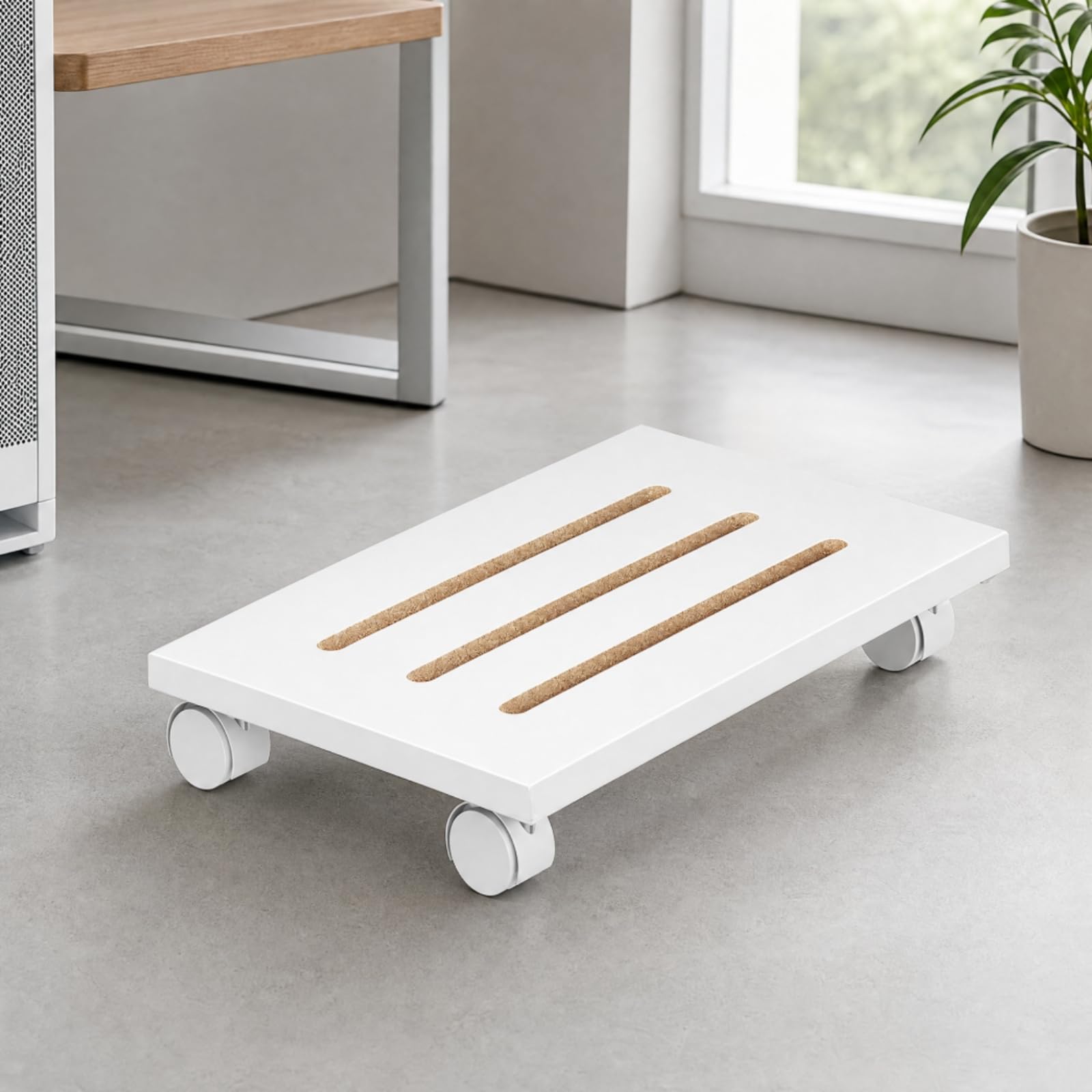 Support D'ordinateur Fentes Ventilation en Bois Stable pr Bureau, Marron