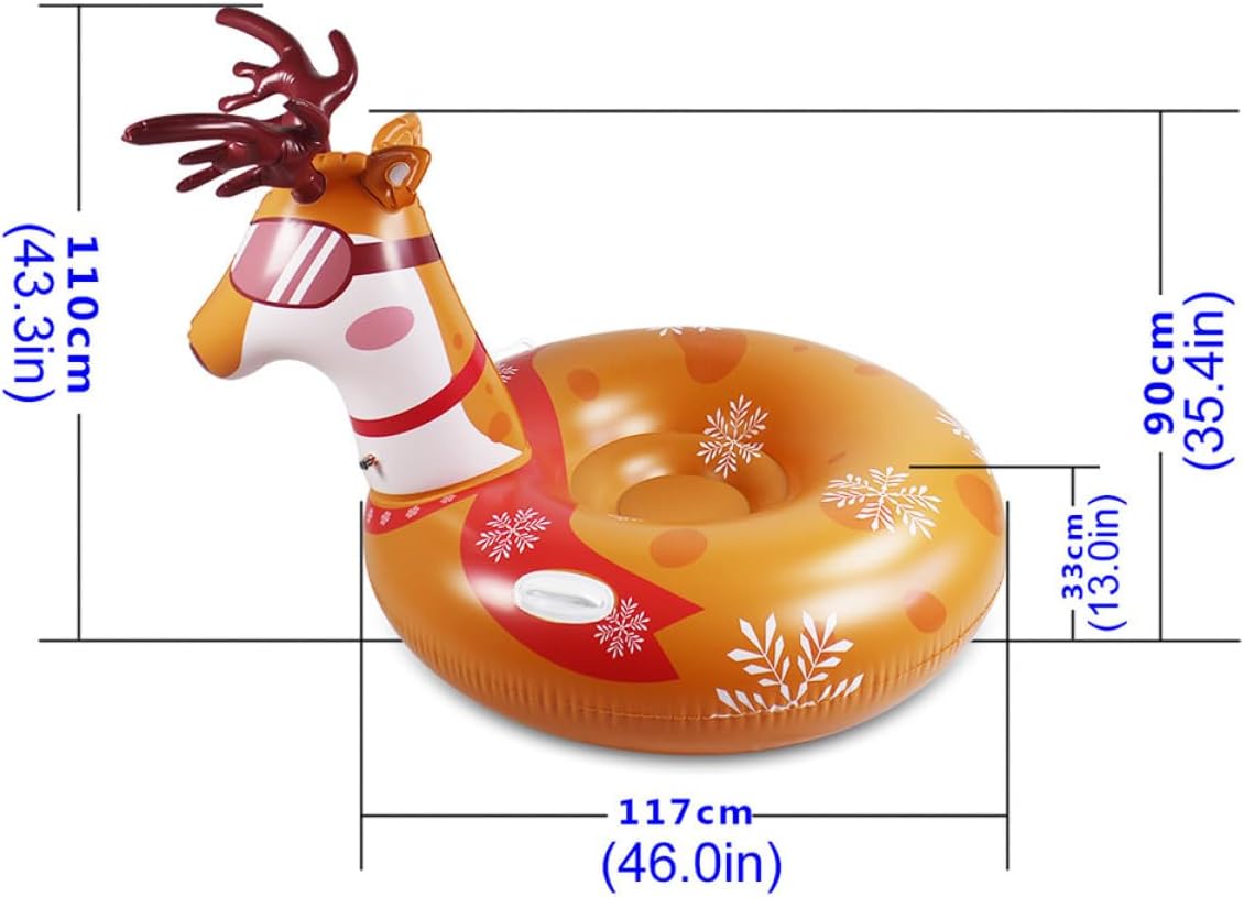 PVC Inflatable Snow Tube with Thickened Bottom and Sturdy Deer Design, Outdoor Winter Snow Sled Tube for Sledding Sports and Recreational Use