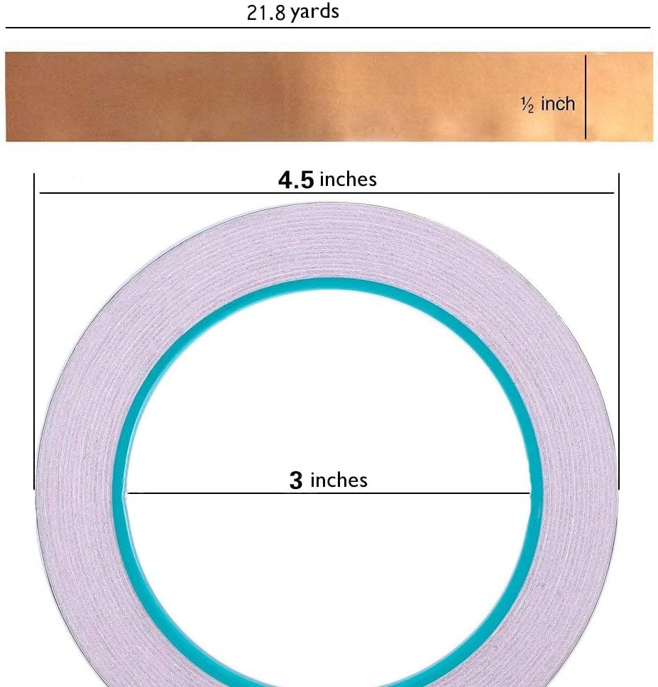 Zehhe Copper Foil Tape with Double-Sided Conductive - EMI Shielding,Stained Glass,Soldering,Electrical Repairs,Paper Circuits,Grounding (1/2inch)