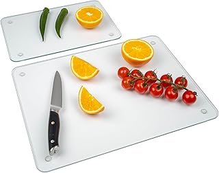 Tempered Glass Cutting Board for Kitchen, Cutting Board with Non-Slip Feet for Countertop, Dishwasher Safe, Rounded Corner Board, Shatter, Heat & Scratch Resistant-16"x12" & 12"x8" 2pcs, Clear