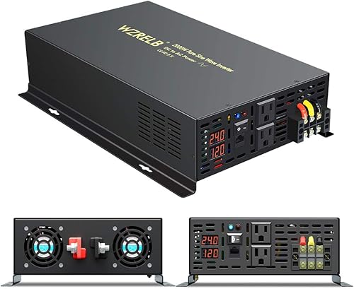 Miniatura 2 de WZRELB Inversor de onda sinusoidal pura de 5000 W de potencia continua de 24 V CC a 110 V 120 V CA con pantalla LED de control remoto y salidas de