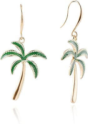 Metal Dangle Earrings for Women Green Cactus Coconut Palm Tree Earrings