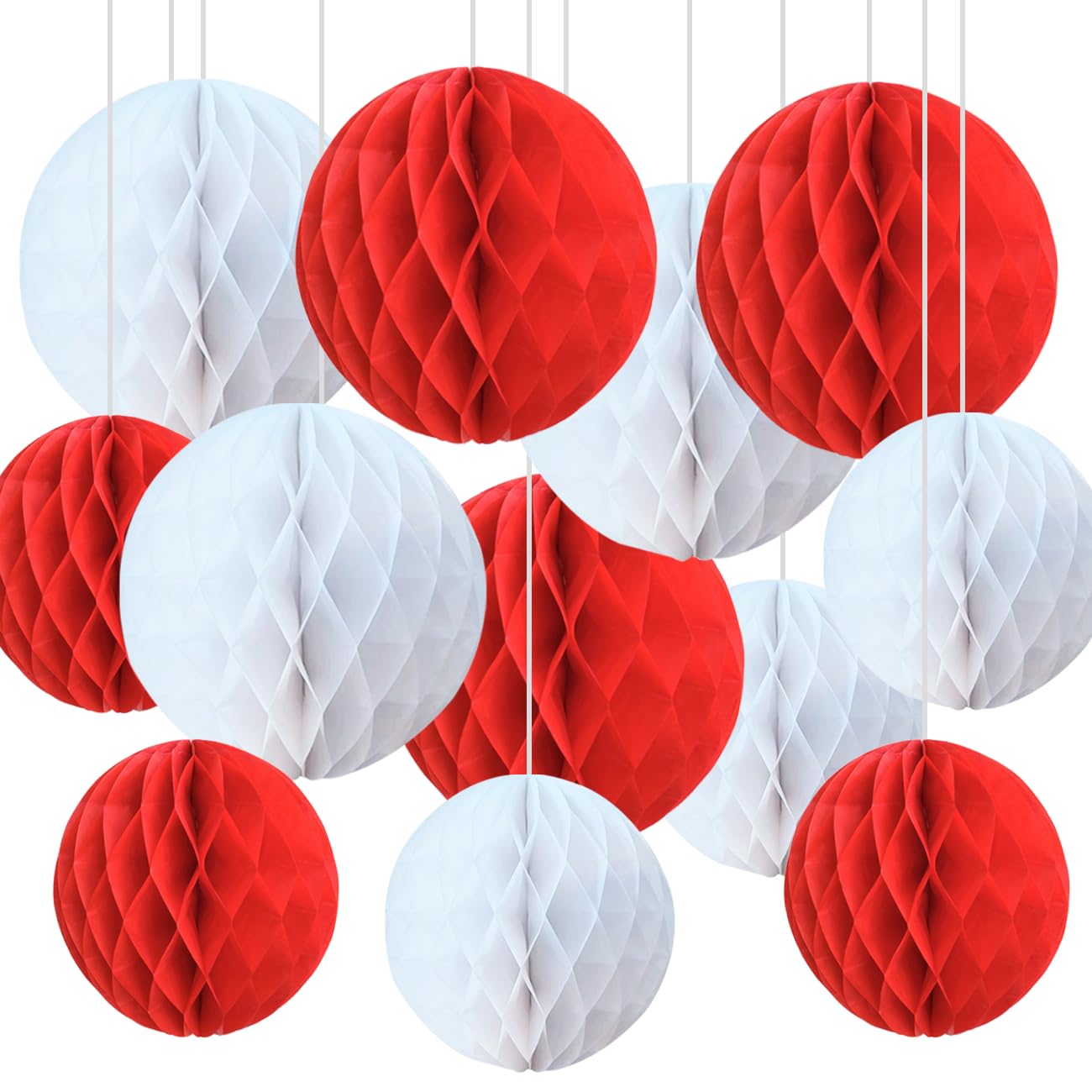 CC wonderland zone 12pcs Red and White Paper Honeycomb Balls,Hanging Tissue Pom poms for Baby Shower Wedding Valentine's Day Engagement Birthday Party Decorations