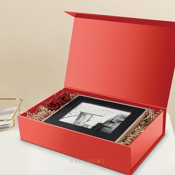 PACKHOME 1 Extra Large Gift Box 16.3x14.2x5 Inches, 1 Extra Large Gift Box 17.5x11.3x4.3 Inches (Red)