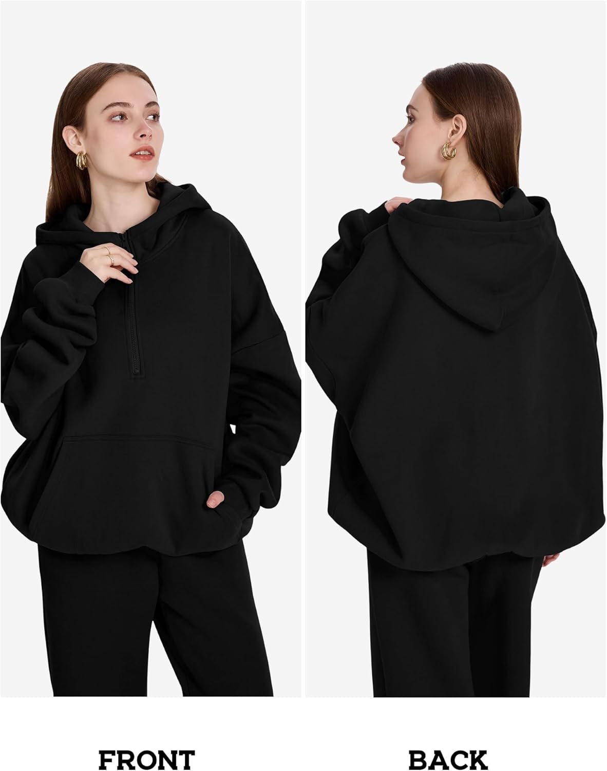 FAIABLE Women Hoodies Half Zip Up Oversized Sweatshirts Fleece Cotton Quarter Zip Hoodie Pullover Fall Winter Outfit - Image 5