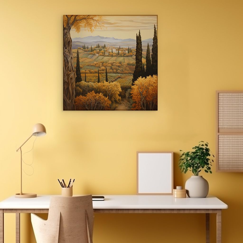 Canvas for Living room. Autumn Whispers in the Italian Countryside: A Journey Through Art and Serenity, 27 x 18 inch Canvas Wall Art - Contemporary Masterpieces - Modern Home Decor