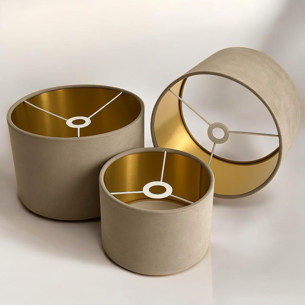 Plush Velvet Lampshade for Ceiling Shade, Table, Floor Lampshade with Brushed Gold Lining Handmade in The UK. (Coffee, Diameter 40 x 24cm Height)