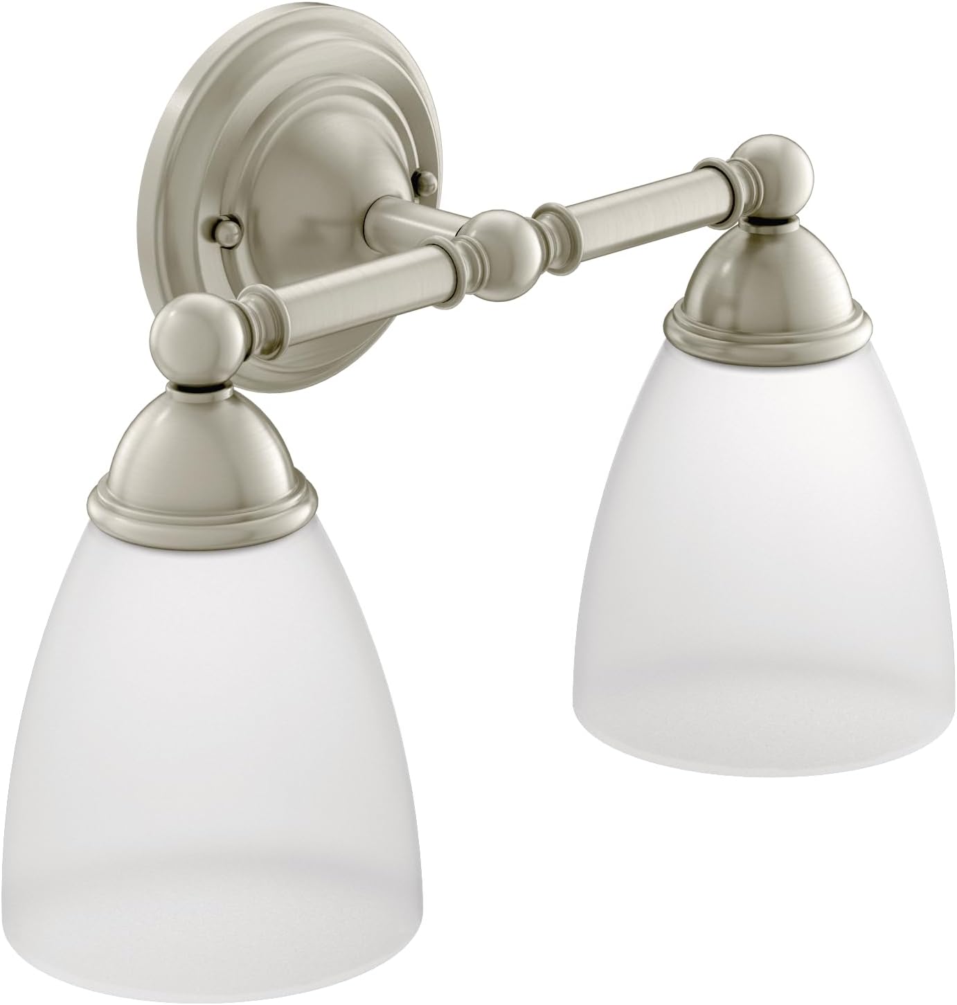 Moen YB2262BN Brantford 2-Light Dual-Mount Bath Bathroom Vanity Fixture with Frosted Glass, Brushed Nickel White