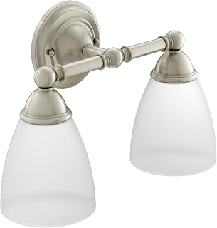 Moen Brushed Nickel Brantford 2-Light Dual-Mount Bath Bathroom Vanity Fixture with Frosted Glass, YB2262BN