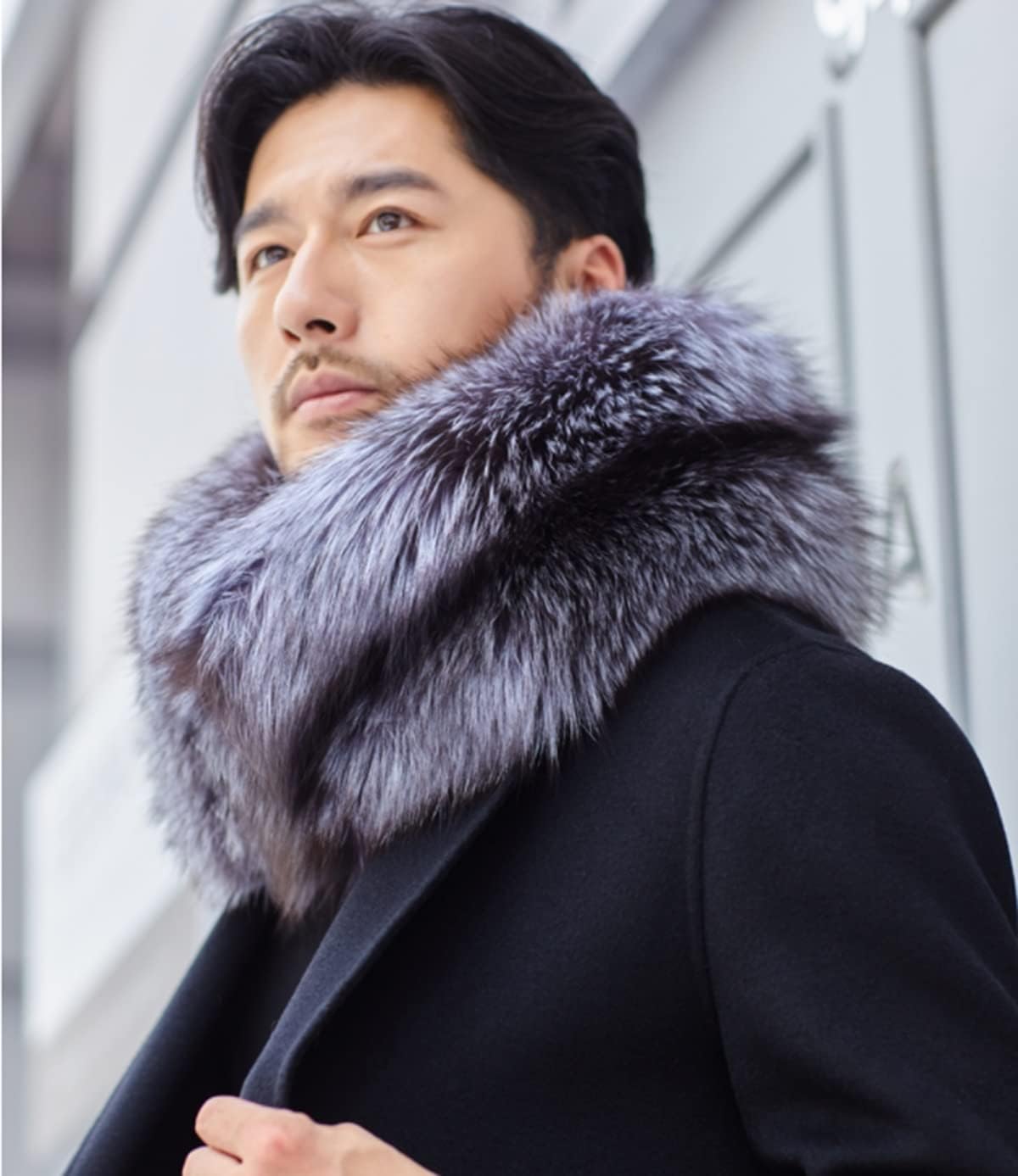 Men Winter Scarves Real Fox Hair Scarf Fluffy Neck Warmer Double-Sided Neckerchief Outdoor Party