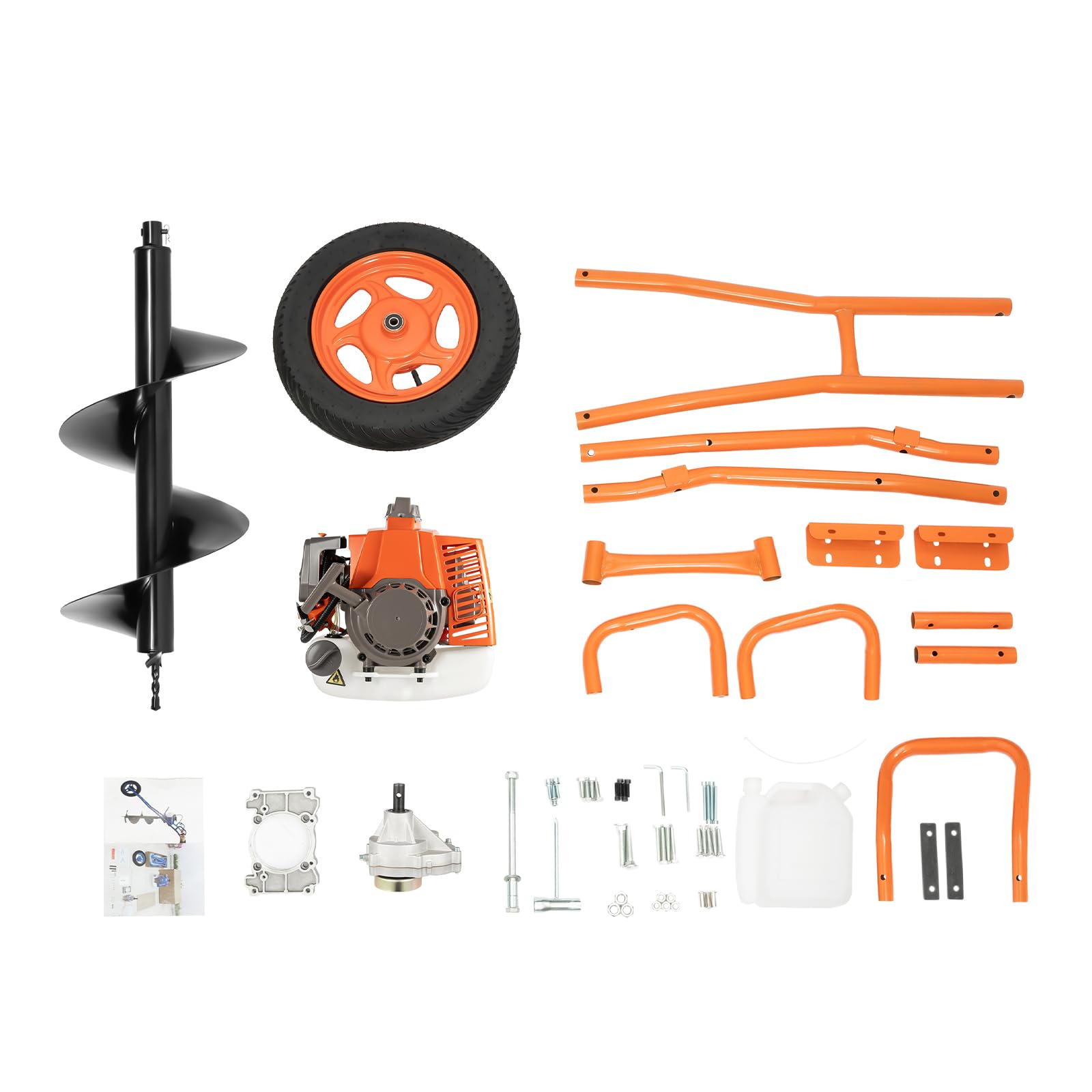 63CC Post Hole Digger, 2-Takt Benzin-Erdlochbohrer, 3 PS Gasbetriebene Erdbohrer Erdbohrer Benzin Erdbohrer Schubkarre mit 11“ Bit für Zaun Erdbohrer Garten Baumpflanzung